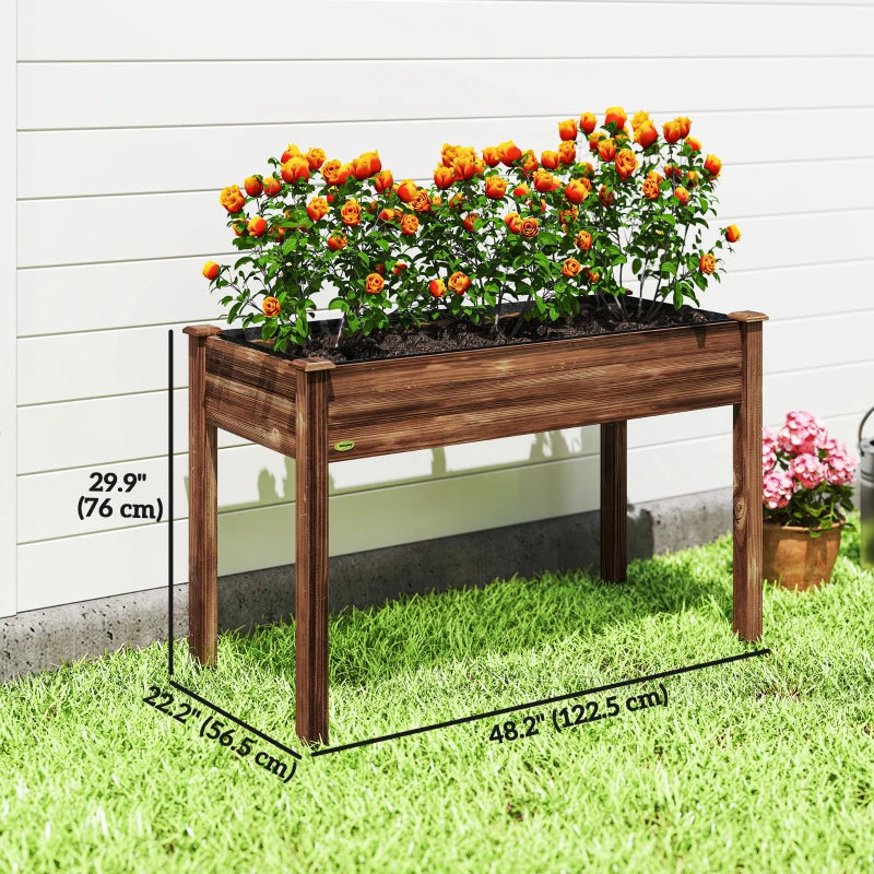 48" x 22" x 30" Wooden Patio Raised Garden Bed Planter, Elevated Planter Box with Legs, Carbonized