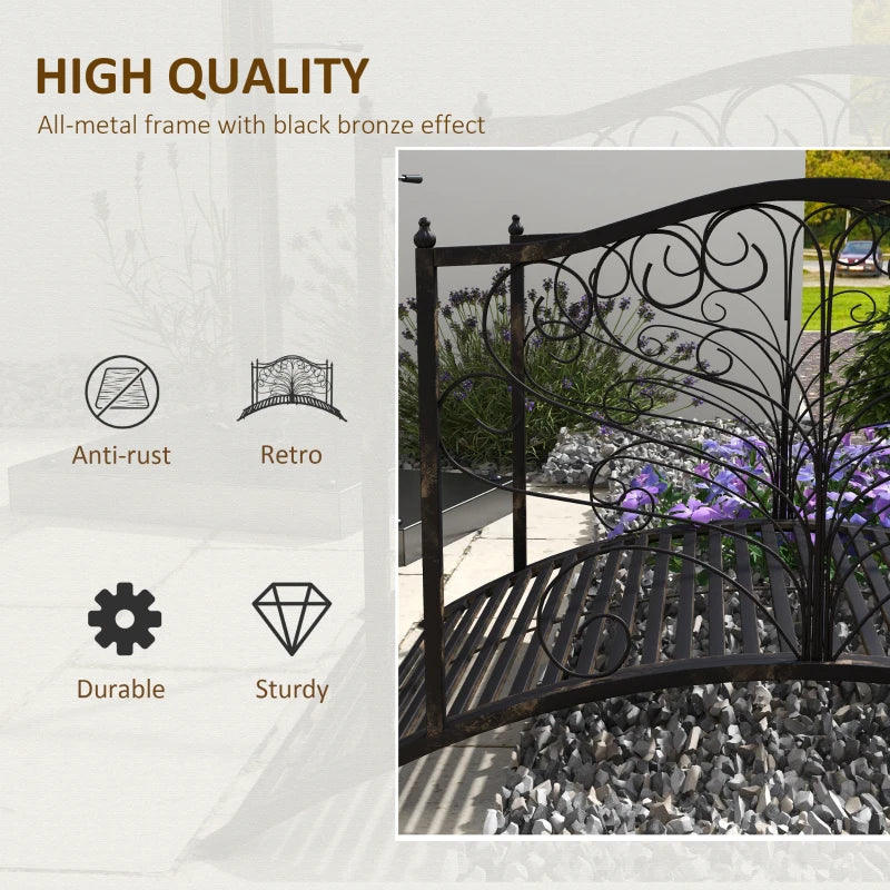 4FT Metal Garden Bridge Decorative Arc Bridge with Guardrails Black Bronze
