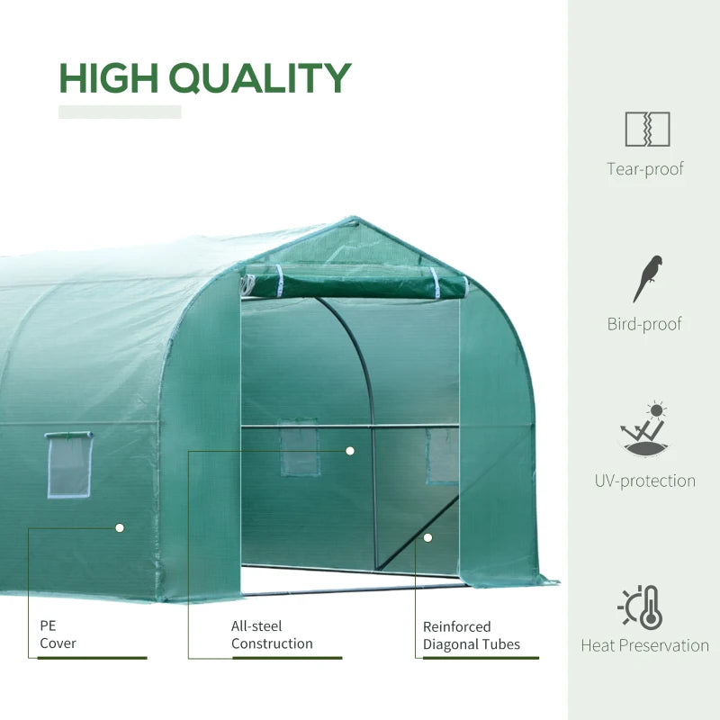 26' x 10' x 7' Large Steeple Walk-in Greenhouse Outdoor Garden Plant Seed Tunnel Grow Tent Steel Frame, Green