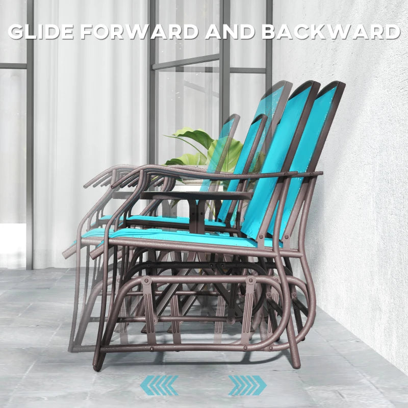 3 Piece Patio Glider Set Outdoor Gliders with Breathable Mesh Seat, Glass Top Table for Garden, Yard, Blue