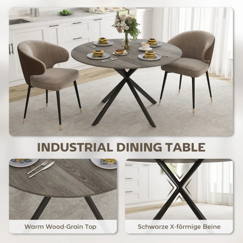 47" Round Kitchen Table for 4, Industrial Dining Table with Steel Legs for Dining Room, Grey Wood Grain and Black