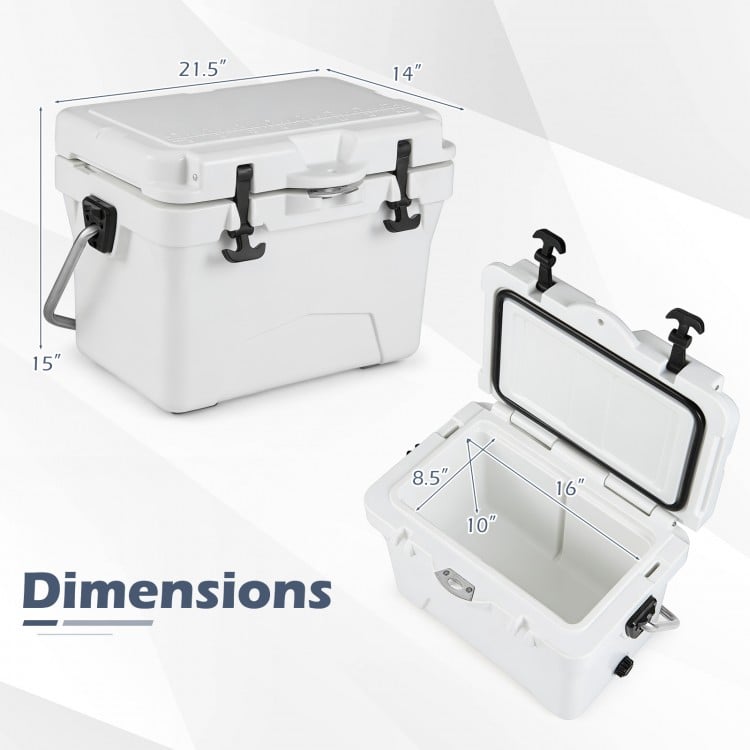 20 Quart Portable Hard Cooler with Built-in Ruler and Bottle-White