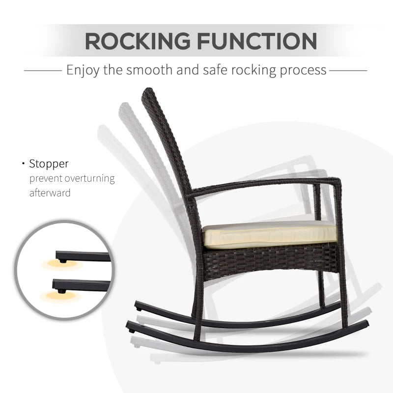 3 Pieces Patio Wicker Rocking Chair Set, Outdoor PE Rattan Bistro Set Conversation Rocker Set with 2 Chairs 1 Coffee Table for Backyard, Deck, Poolside, Dark Grey