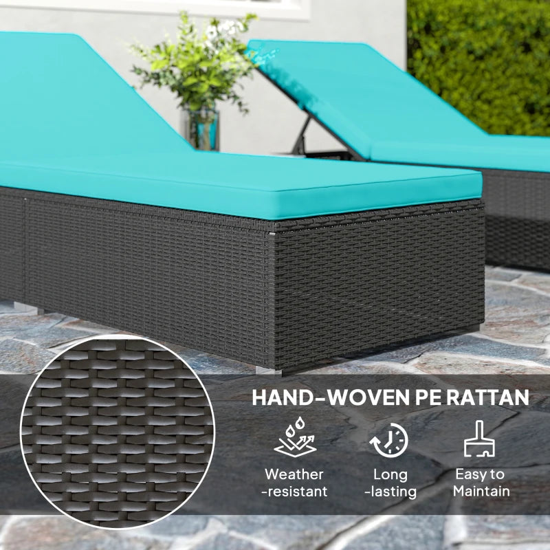 3pc Rattan Lounge Chair Set with Side Table Outdoor Patio Synthetic Rattan Wicker Sun Bed Set with Cushion