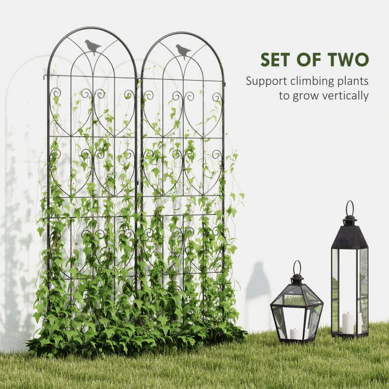 Set of 2 Metal Garden Trellis, Decorative Trellis Panels, Bird Design, 19.7" W x 70.9" H, Black