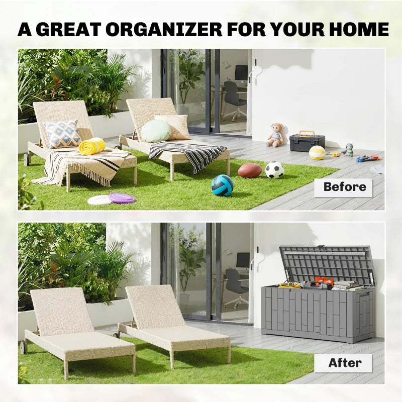 120 Gallon Resin Deck Box, Lockable Outdoor Storage Box, Splash-Resistant & UV Resistant Patio Storage Container