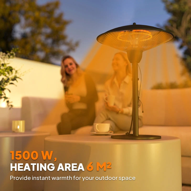 1500 W Electric Patio Heater with Tip-Over Protection, Outdoor Heater with Pull Switch, Black