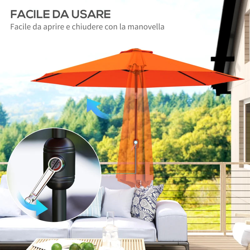 10' x 8' Round Market Umbrella, Patio Umbrella, Outdoor Parasol with Crank Handle, Tilt for Garden, Bench, Lawn, Orange