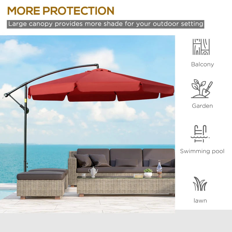 11FT Cantilever Patio Umbrella with Offset Hanging, Easy Tilt Adjustment & Cross Base for Backyard, Poolside, Red