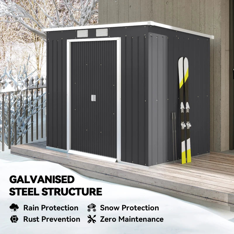 7 x 4ft Galvanised Steel Garden Shed, with Foundation Kit - Dark Grey