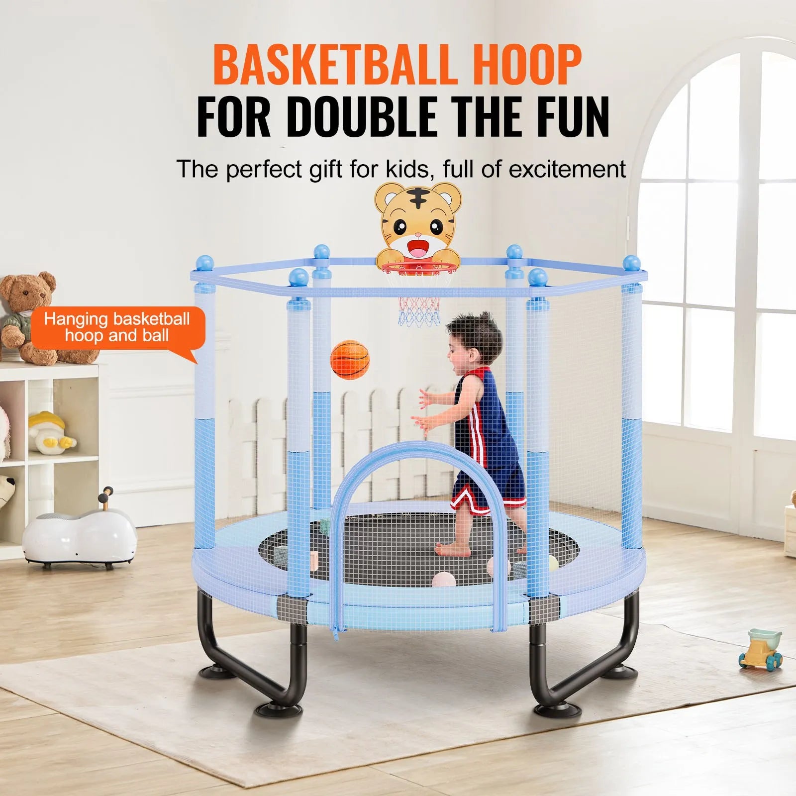 VEVOR 60" Trampoline for Kids Mini Toddler Trampoline with Net Indoor Outdoor