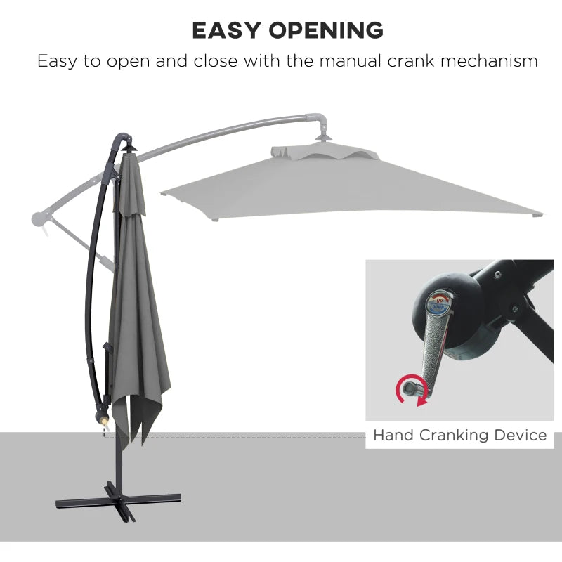 3(m) patio offset umbrella, with Cross Base - Dark Grey