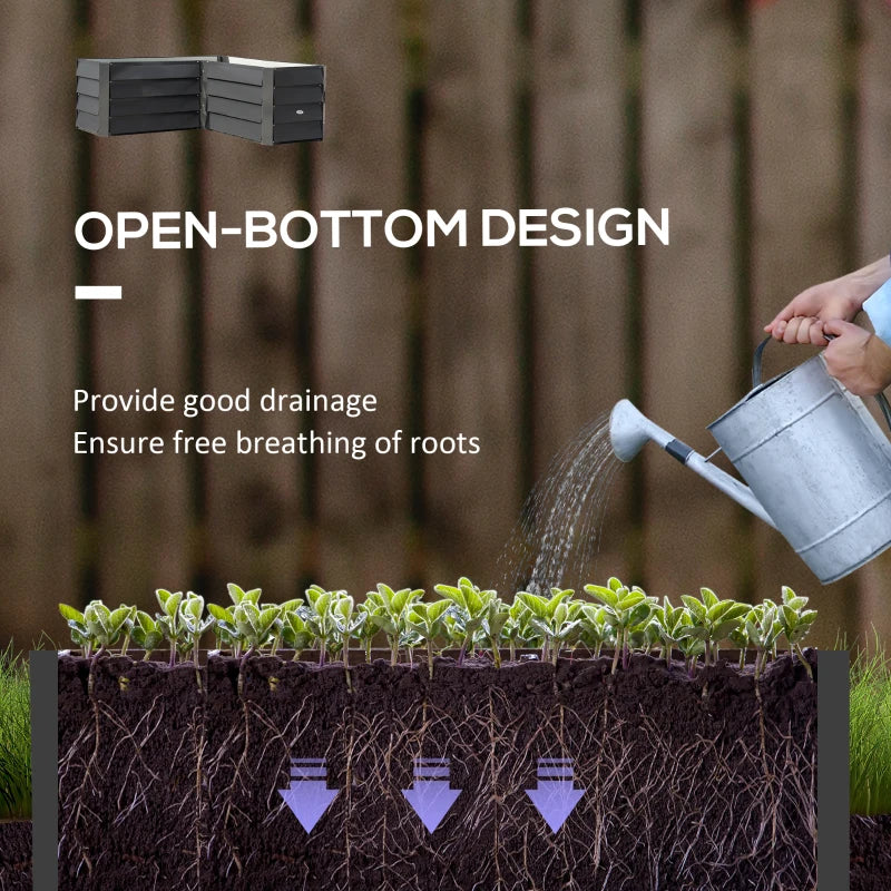 45" x 45" x 17" L-Shaped Galvanized Steel Raised Garden Bed for Vegetables, Flowers, Herbs, Dark Grey