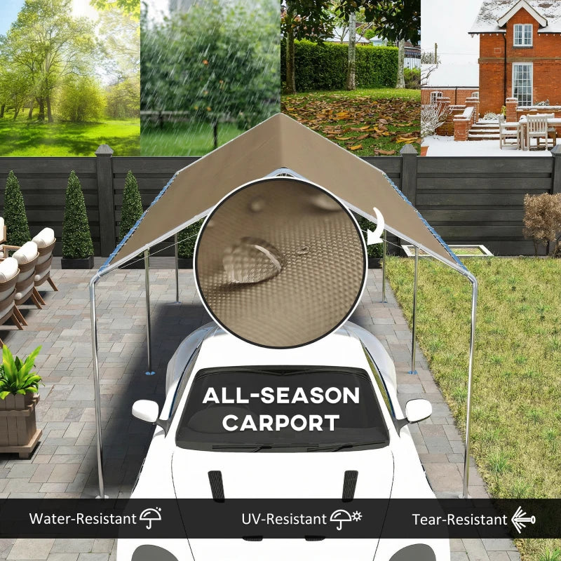 10' x 20' Carport Heavy Duty Galvanized Car Canopy with Included Anchor Kit, 3 Reinforced Steel Cables, Khaki