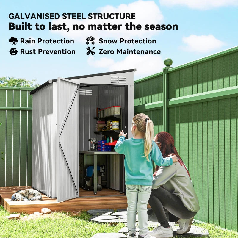 4.3' x 6.3' Outdoor Storage Shed Lean to Shed Outdoor Metal Tool Shed with Lockable Door and Air Vents, White