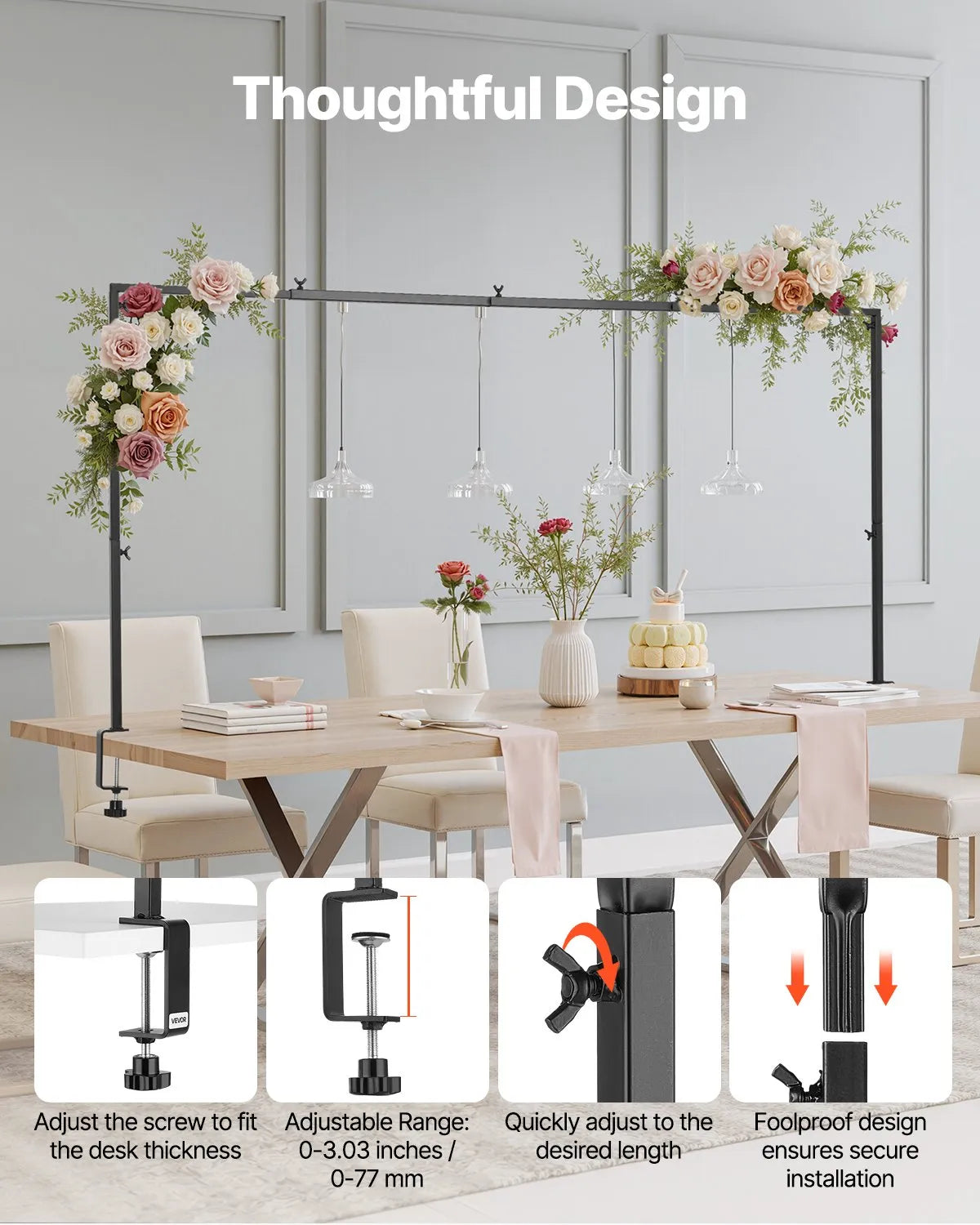 VEVOR 2Pcs Over The Table Rod Stand Arch Frame 28-98 in L Adjustable Clamp Décor