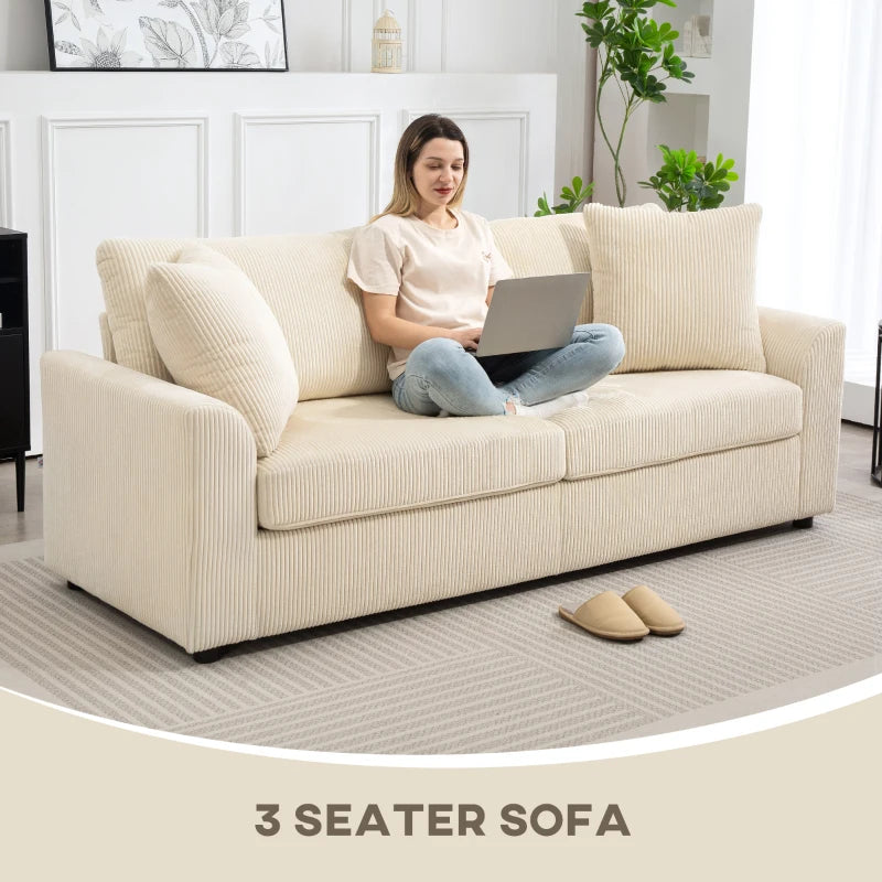 3 Seater Sofa, 83.5" Modern Upholstered Couch with Pocket Spring and 2 Scatter Cushions for Living Room, Cream White