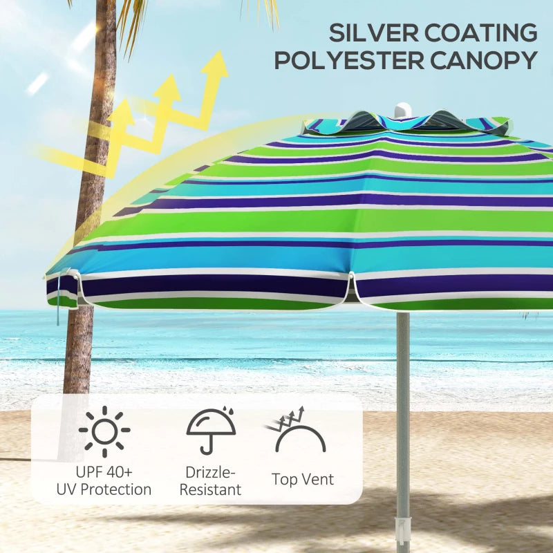 6ft Travel Beach Umbrella with Sand Anchor Height Adjustable Sun Umbrella with Tilt Bag 40+ UV Protection Multicolour