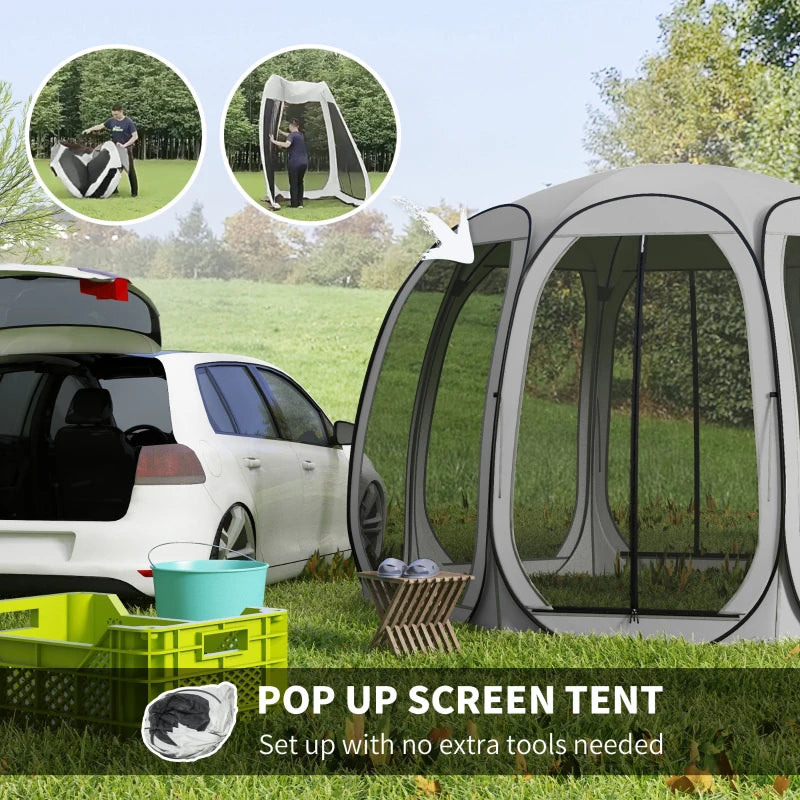 11' x 11.5' Screen Tent, Pop Up Camping Gazebo with Portable Carry Bag and 2 Doors, Grey