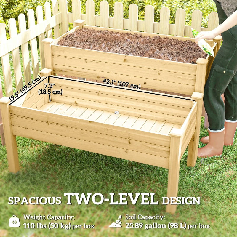 2 Tiers Wood Plant Raised Bed Flower Vegetable Herb Grow Box Stand Garden Step Planter Stand Free Combination Natural