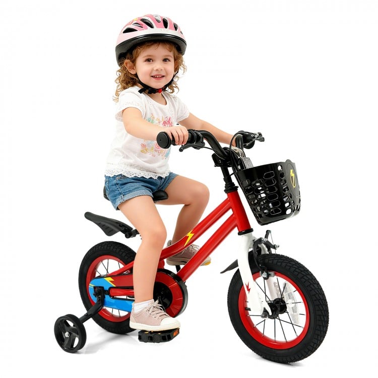 12 Inch Kids Bike Children Bicycle with Training Wheels for 3-4 Years Old-Red