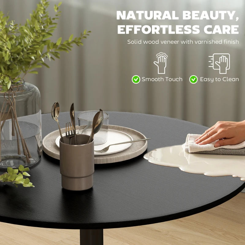 27.6" Round Kitchen Table for 2, Modern Small Dining Table with Wood Veneer, Steel Base for Dining Room, Black