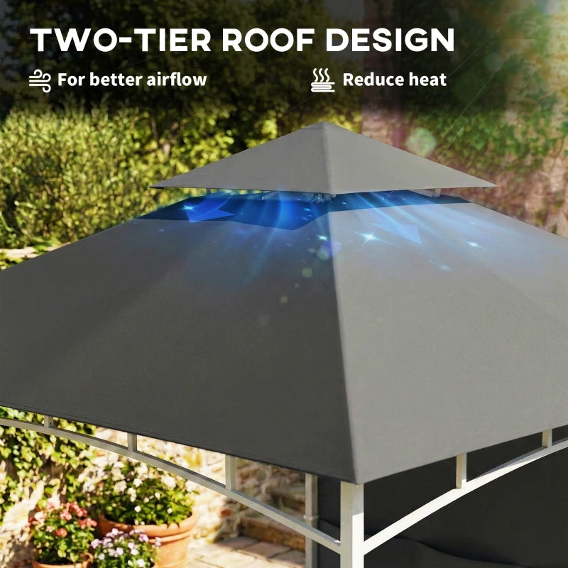 10' x 10' Patio Gazebo, Double Roof Outdoor Gazebo Canopy Shelter with Storage, Hook, Metal Frame, Dark Grey