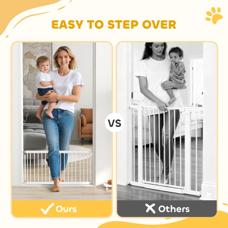 26"-37" Dog Gate, Adjustable Pet Gate, Fits 18" Tall with 2 Extension, Pressure Mount Kit for Stairs and Doorways, White