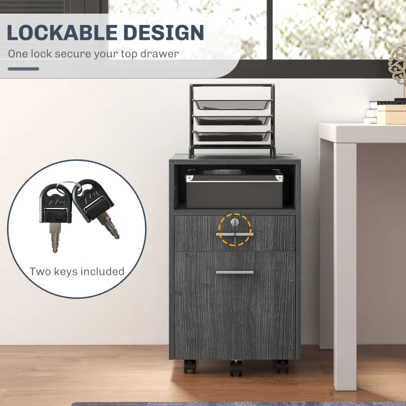 Small Filing Cabinet with 2 Drawers, Lockable Home Office Storage Cabinets on Wheels for A4, Letter Size, Grey