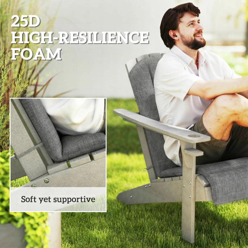 Set of 2 Patio Chair Cushions, High Back Adirondack Chair Cushion with Ties, High-Density Foam, Dark Grey