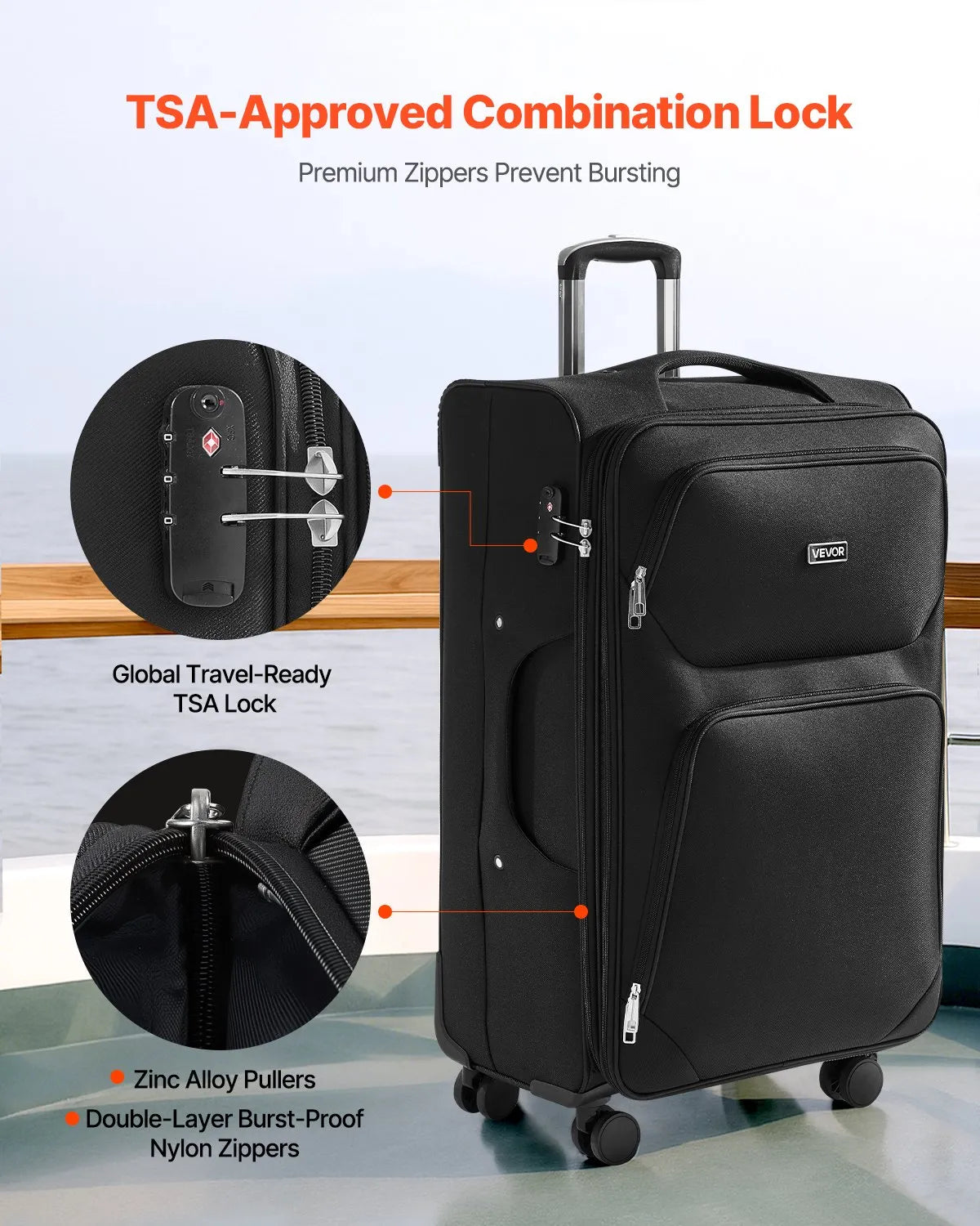 VEVOR 28" Softside Expandable Luggage with Spinner Wheels Checked Suitcase Black