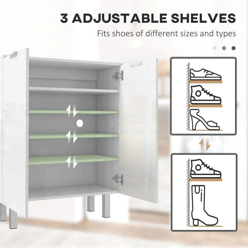 Shoe Cabinet, Shoe Storage Cabinet with Soft-Close Hinges and Adjustable Shelves, Holds 15-20 Pairs, High Gloss White