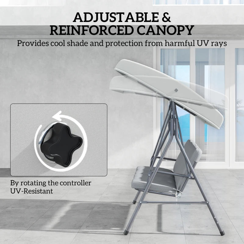 3-Seat Patio Swing Chair, Outdoor Porch Swing Glider with Adjustable Canopy, Light Grey