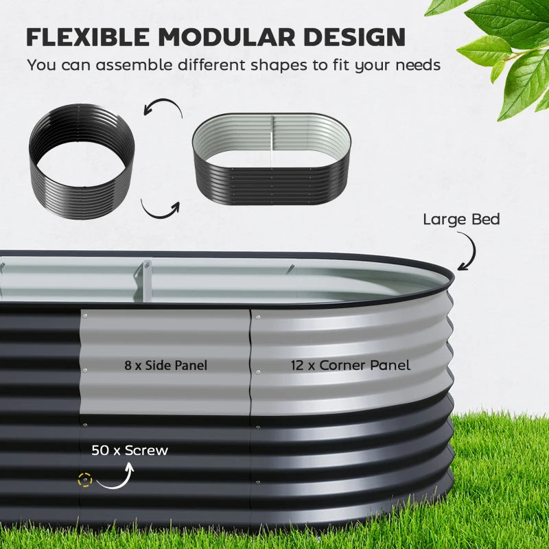 5 x 2.5 x 2 ft Galvanized Raised Garden Bed, Easy DIY Oval Planter Box with Safety Edging and Gloves, Black