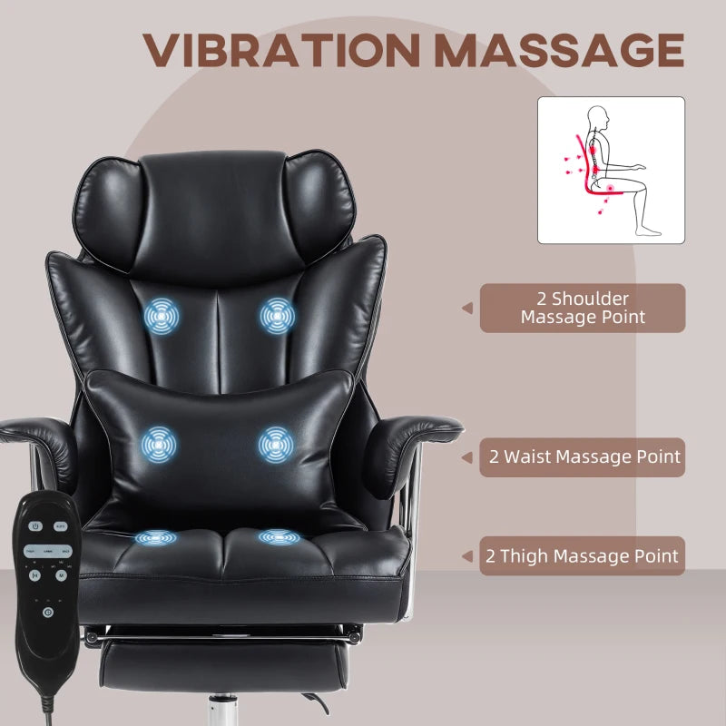 400LBS Massage Office Chair, Executive Office Chair with 6-Point Vibration, Footrest and Lumbar Support, Black