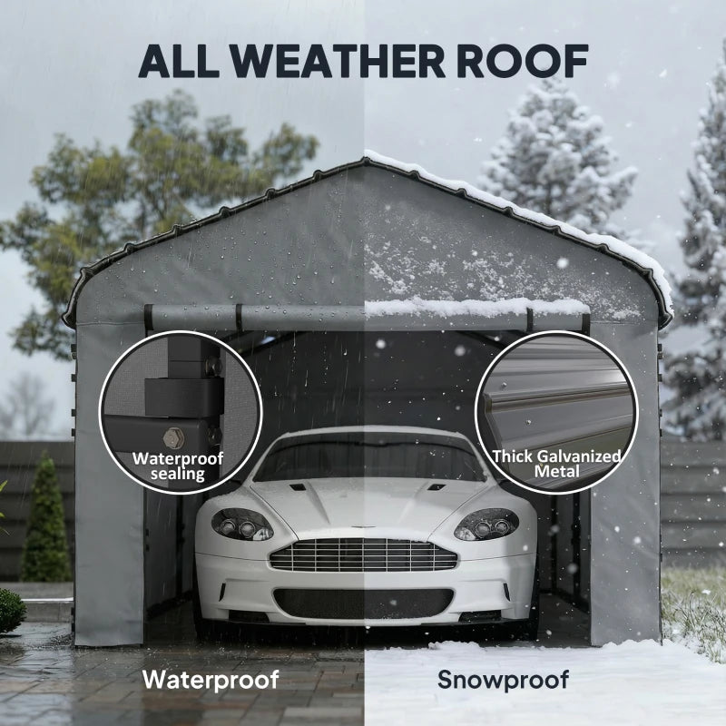 12' x 20' Metal Carport, Heavy Duty Garage Car Shelter with Galvanized Metal Roof and Removable Sidewalls, Light Grey