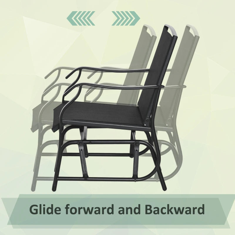 3 Piece Patio Glider Set Outdoor Gliders with Breathable Mesh Seat, Glass Top Table for Garden, Yard, Black