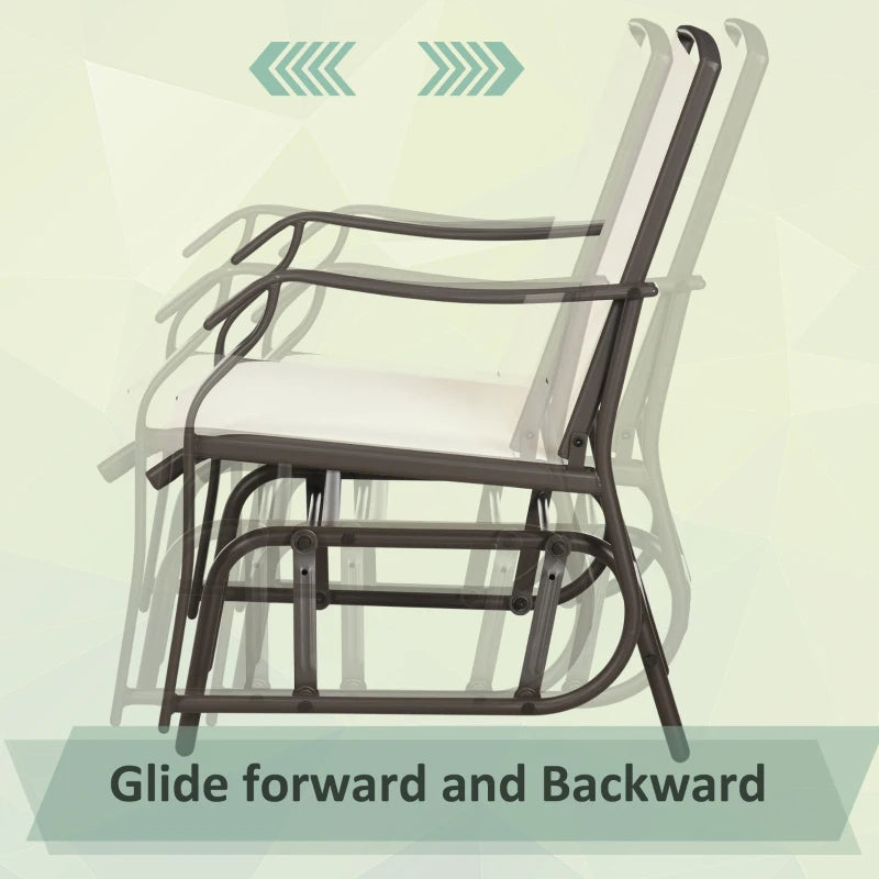3 Piece Patio Glider Set Outdoor Gliders with Breathable Mesh Seat, Glass Top Table for Garden, Yard, Cream White