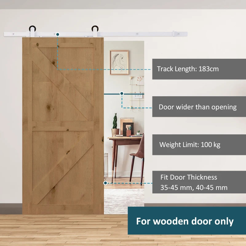 6FT Sliding Barn Door Track Kit, Heavy Duty Barn Door Hardware Kit, Fit 36" Wide Door Panel (T Shape), White