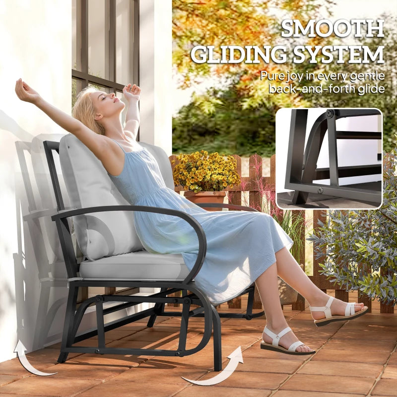 2-Person Outdoor Glider Chair, Patio Double Rocking Loveseat with Steel Frame and Cushions for Backyard, Garden and Porch, Grey
