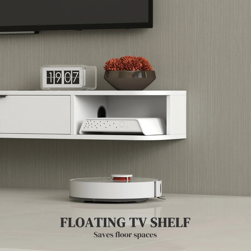 47" Floating TV Stand for TVs up to 50 Inch, Wall Mounted Media Console with Flip Drawer and 2 Open Shelves, White