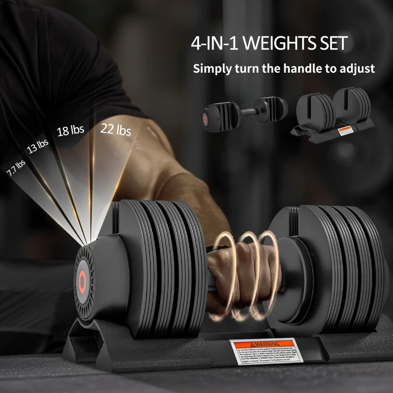 Soozier 8lbs/13lbs/18lbs/22lbs Adjustable Dumbbells Set, Quick Adjustment Rubber Weights Exercise Fitness Dumbbell Set with Non-Slip Handles and Tray, for Men Women Home Gym
