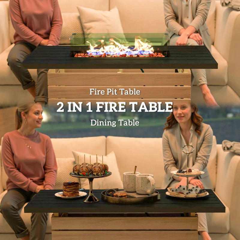 43" Propane Fire Pit Table 50,000 BTU Outdoor Gas Fire Table with Glass Wind Guard, Waterproof Cover