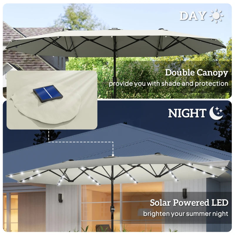 173" Double-Sided Sun Umbrella Garden Parasol Patio Sun Shade Outdoor with LED Solar Light, Cream White