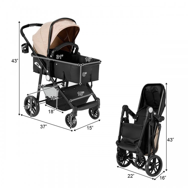 2 in 1 Foldable Pushchair Newborn Infant Baby Stroller-Coffee