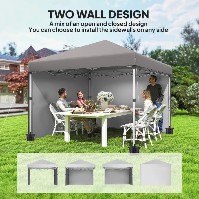 10' x 10' Pop Up Canopy with Sidewalls, Roller Bag, Height Adjustable Instant Tent for Outdoor, Garden, Patio, Grey