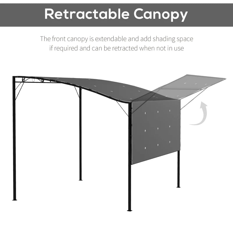 10x8ft Patio Metal Gazebo with Extendable Side Awning, Outdoor Shelter Shade Canopy Deck Awning, Dark Grey
