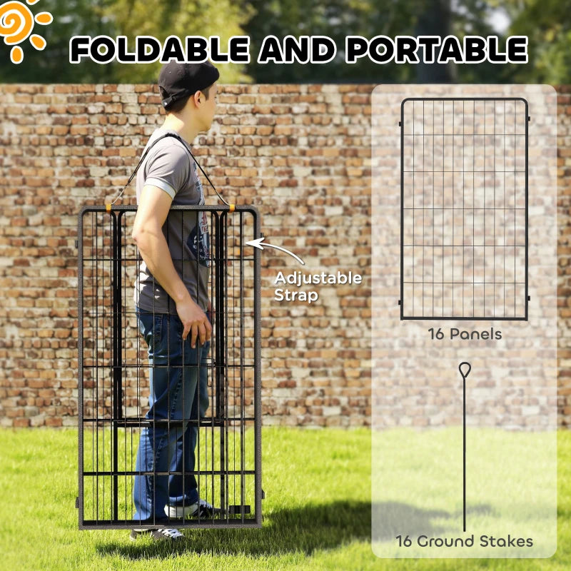 16 Panels Dog Playpen with Strap, Portable & DIY, for Large Dogs, for Yard, RV, Camping, Garden, 47" Height