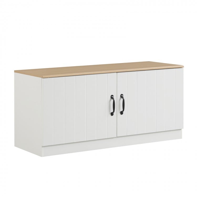 2-Door Shoe Bench Shoe Storage Cabinet with Adjustable Shelves-Natural
