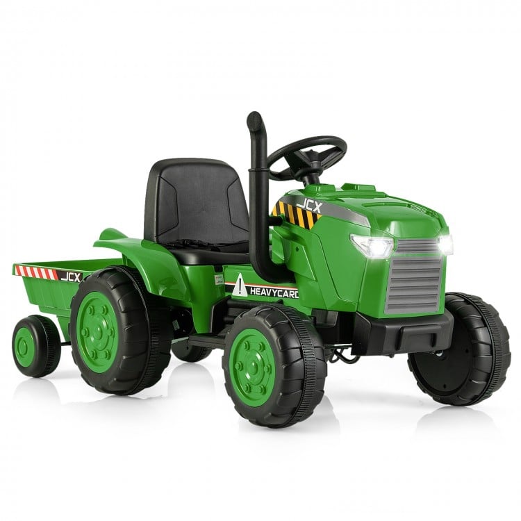 12V Kids Ride On Tractor with Trailer and Remote Control-Dark Green